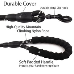Reflective Dog Leash with Comfortable Padded Handle - Double Heavy Duty Traction Rope for Strong Dogs - Enhance Safety and Contr