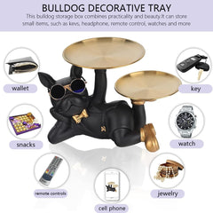 2-Pack Decorative Bulldog Key Tray – Modern Black French Bulldog Statue with Storage Dish for Keys, Coins, Jewelry, Phone – Entryway, Coffee Table, Home & Office Decor