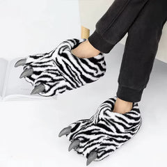 Furry Animals Claw Slippers Unisex Warm Home Slippers Winter Indoor Women Men Couple Cotton Shoes Chunky Bigfoot Shoes 35-43