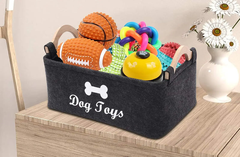 Felt Pet Toy Box and Dog Toy Box Storage Basket Chest Organizer - Perfect for Organizing Pet Toys, Blankets, Leashes and Food