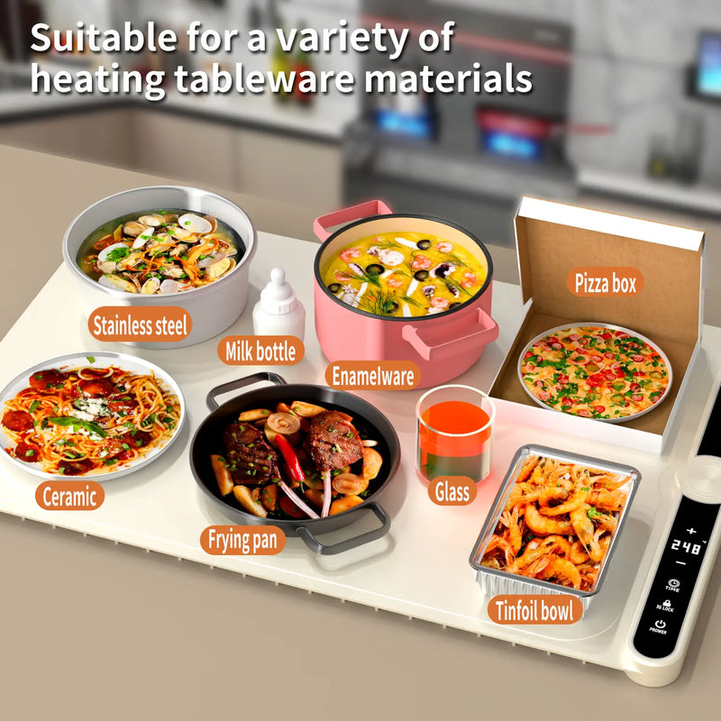 Upgrated Food Warming Mat,Foldable Electric Warming Tray, Adjustable Max Temperature 212°F,Warming Tray for Buffets Party ,Full Surface Heating for Tableware and Coasters,Premium Silicone Nano-Material,Thanksgiving,Christmas Adjustable Electric