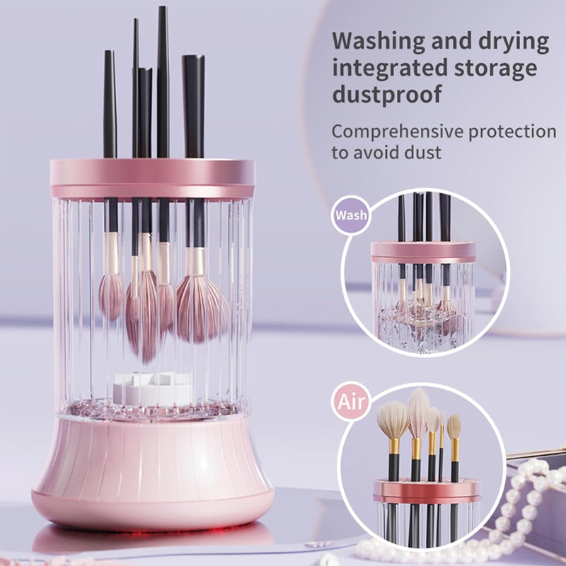 Upgrade Electric Makeup Brush Cleaner Machine – Makeup Brush Clean and Dry Makeup Brushes Tools,Sponges Automatically-Make up Dryer,Washer Holder Combined(Pink)-Perfect for Home & Professional Use