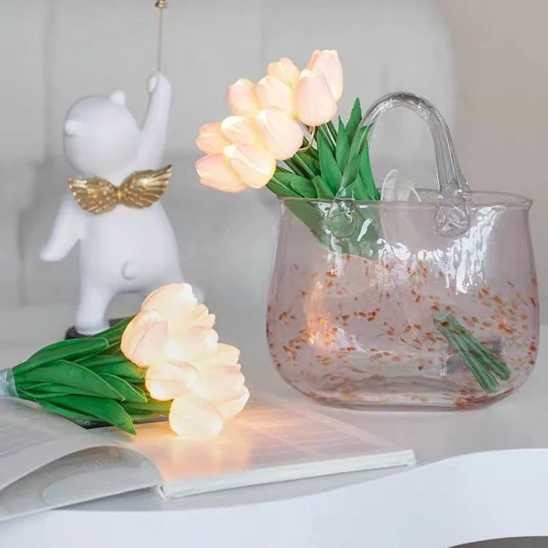 5/10Pcs LED Tulips Bouquet Night Light for Home Garden Artificial Flowers PU Tulip Fake Flower Decoration Wedding Birthday Gift
