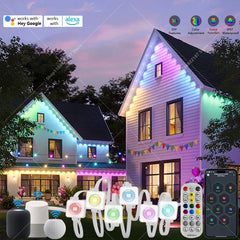 LED Permanent Outdoor Lights IP65 Waterproof RGBIC Eave Lights with Remote for Christmas New Year Roof DIY Holiday String Light