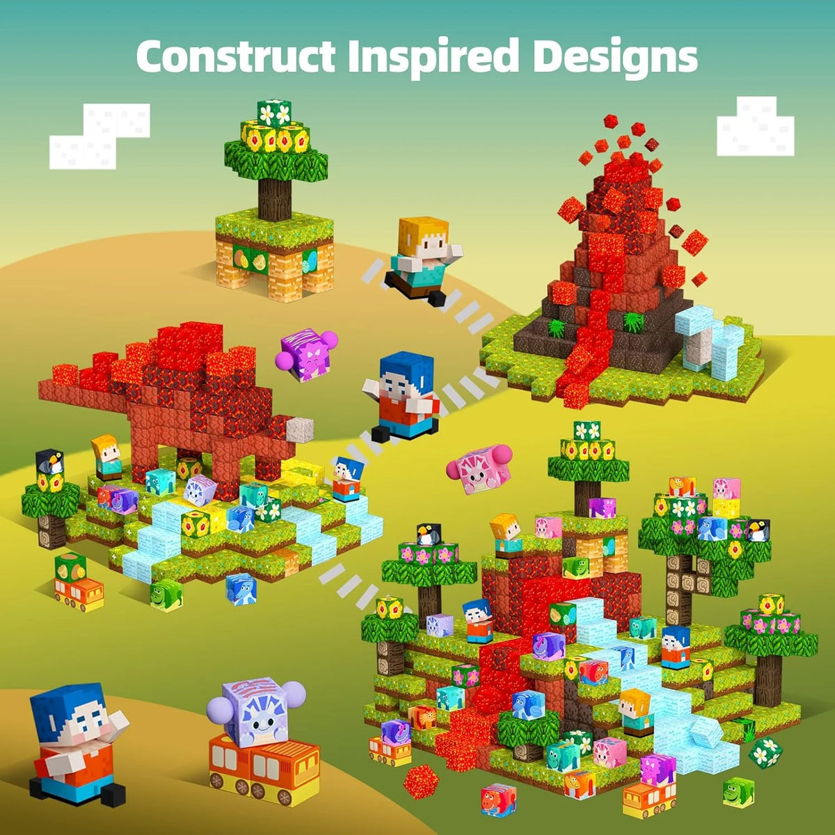 Magnetic Building Blocks Dinosaur Theme Kid Toys for 3+ Years Old Boys Girls, STEM Building Gifts for Kids, Magnets Sensory Game for Toddler 48PCS