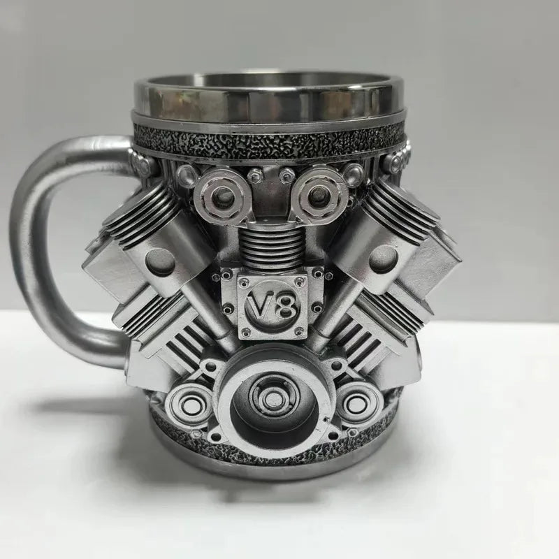 Stainless Steel &Resincup V8 & V6,Engines Design Mug, Durable & Stylish Rust-Proof Coffee Mug for Car Enthusiasts & Novelty Gift