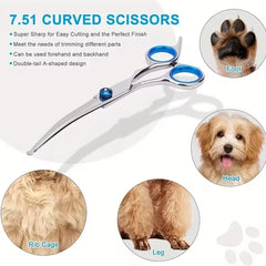 Stainless Steel Pet Grooming Scissors Set with Safety round Tip - Professional Shears for Dogs & Cats