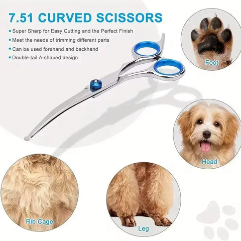 Stainless Steel Pet Grooming Scissors Set with Safety round Tip - Professional Shears for Dogs & Cats