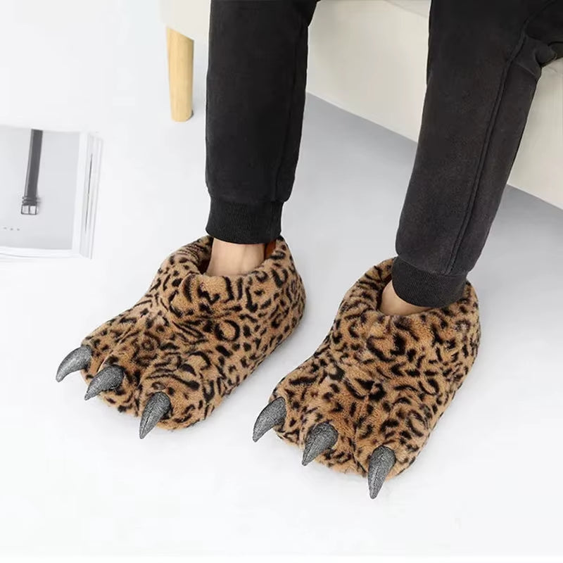 Furry Animals Claw Slippers Unisex Warm Home Slippers Winter Indoor Women Men Couple Cotton Shoes Chunky Bigfoot Shoes 35-43
