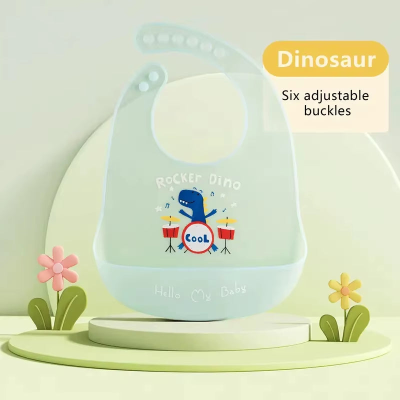 Waterproof Baby Bibs Baby Stuff Cute Cartoon Animal Printed Kids Bib Girl Boy Adjustable Soft Silicone Bib Baby Feeding Stuff