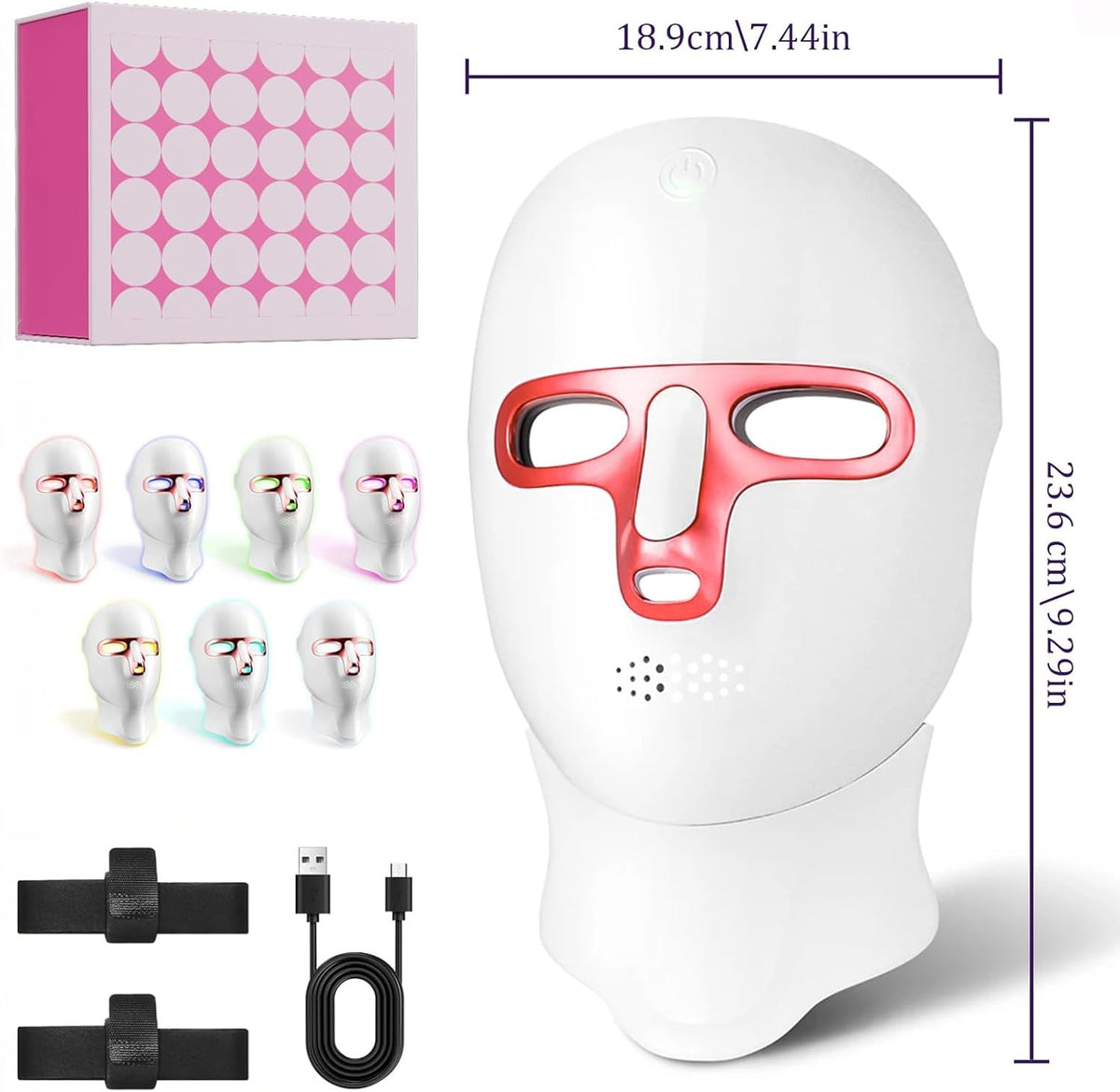 LED Face Mask Light Therapy for Face and Neck 270 + 90 LED Beads 7 Color Light Therapy Mask Red Light Therapy Face Mask for Skin Rejuvenation Anti-Aging Wrinkles Tightening Facial Skin Care Device