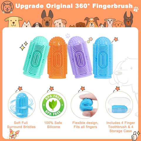 4-Packs Dog Toothbrush Finger Toothbrush Dogs Tooth Brushing Kit Dogs Finger Toothbrushes for Dog Teeth Cleaning& Dental Care Doges Tooth Brush Pet Toothbrush