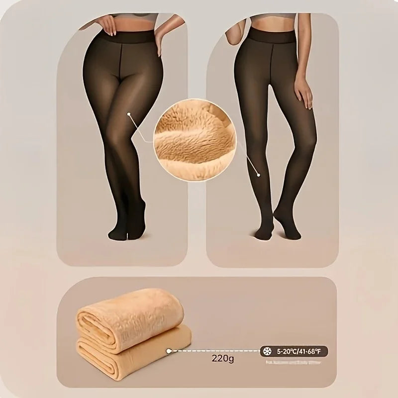 High Waisted Translucent Thermal Footed Tights Basic Warm Pantyhose Fleece-Lined Stockings Sexy Winter Leggings Women Daily Wear