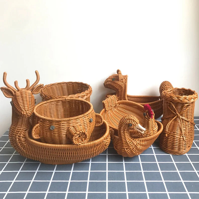 Simulated Animal Imitation Rattan Woven Storage Basket Household Storage Decoration Decoration Fruit Toy Basket Handmade Crafts
