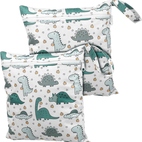 2Pcs Cartoon Zippered Wet Bags Reusable Storage Pouches Diaper Bag Organizer for Swimmers Daycare Parents