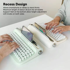 Vintage Bluetooth Keyboard 86 Keys Portable Wireless Keyboard with Integrated Stand for Windows for Android for Ios(Optional)
