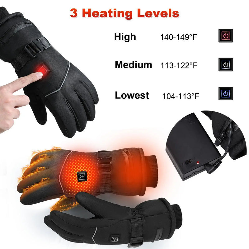 Heated Gloves,Battery Box Hand Warm Windproof Thermal Winter for Cycling Motorcycle Driving Skiing Outdoor Winter Sport (No Battery)