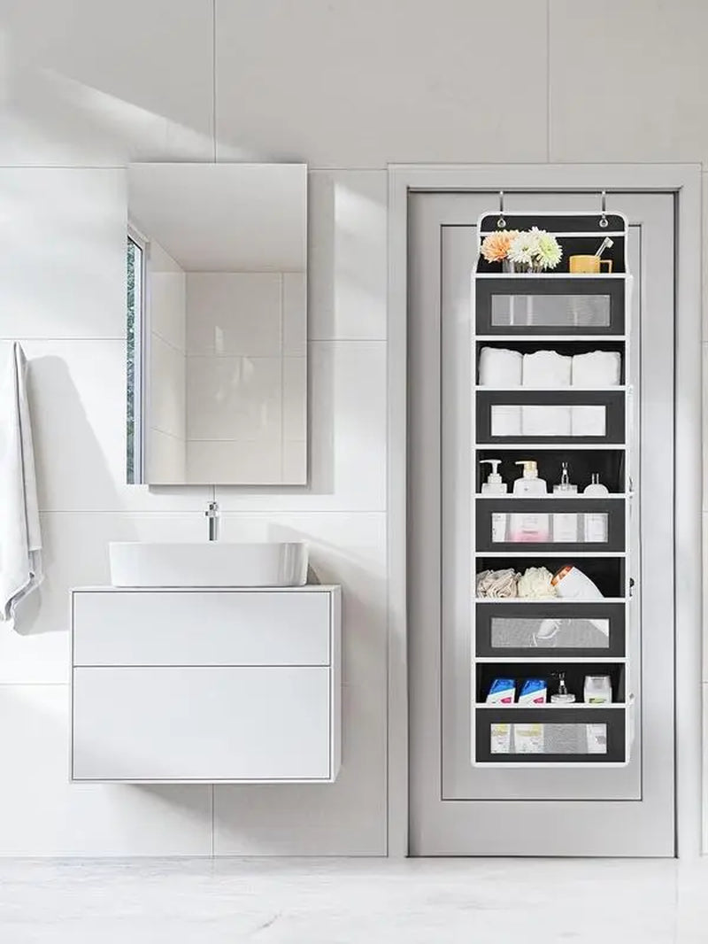 Over Door Hanging Organizer Storage, 5-Tier Closet & Pantry Organizer with 5 Deep Pockets, Heavy Duty Anti-Tilt Design, Holds up to 44 Lbs, No Drill Install for Bedroom, Bathroom, Nursery, Dorm & Small Space
