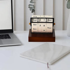 2025 Calendar Rotary Perpetual Desk Calendar Wooden Wheeling Calendar Month Week Day Date Display for Home Office Reusable