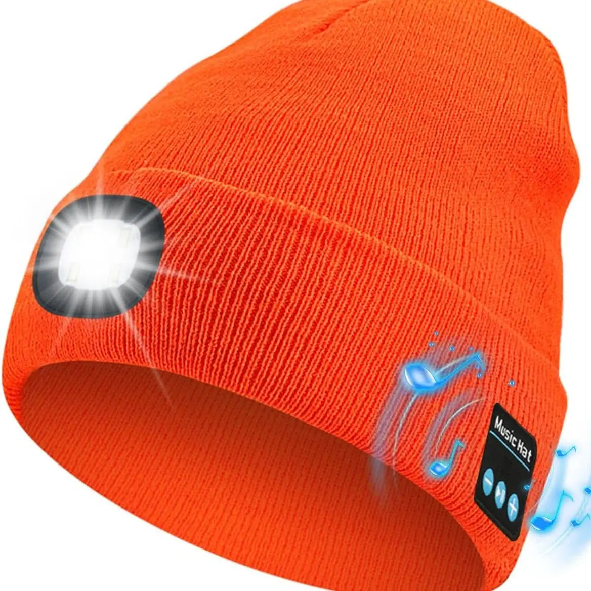 Bluetooth Beanie with LED Headlight and Removable Speaker, USB Rechargeable Warm Hat LED Hat for Music and Calling, Sport,Outdoor,Unisex Birthday Gift
