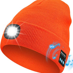 Bluetooth Beanie with LED Headlight and Removable Speaker, USB Rechargeable Warm Hat LED Hat for Music and Calling, Sport,Outdoor,Unisex Birthday Gift