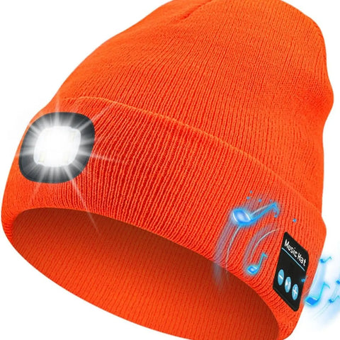 Bluetooth Beanie with LED Headlight and Removable Speaker, USB Rechargeable Warm Hat LED Hat for Music and Calling, Sport,Outdoor,Unisex Birthday Gift