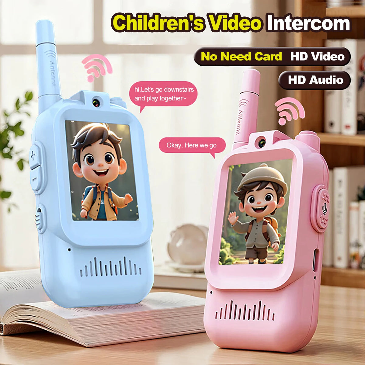 Children'S Video Intercom 2-Inch High-Definition Screen Rechargeable Voice Fonts One-Click Call Cartoon Intercom Gift for Kids