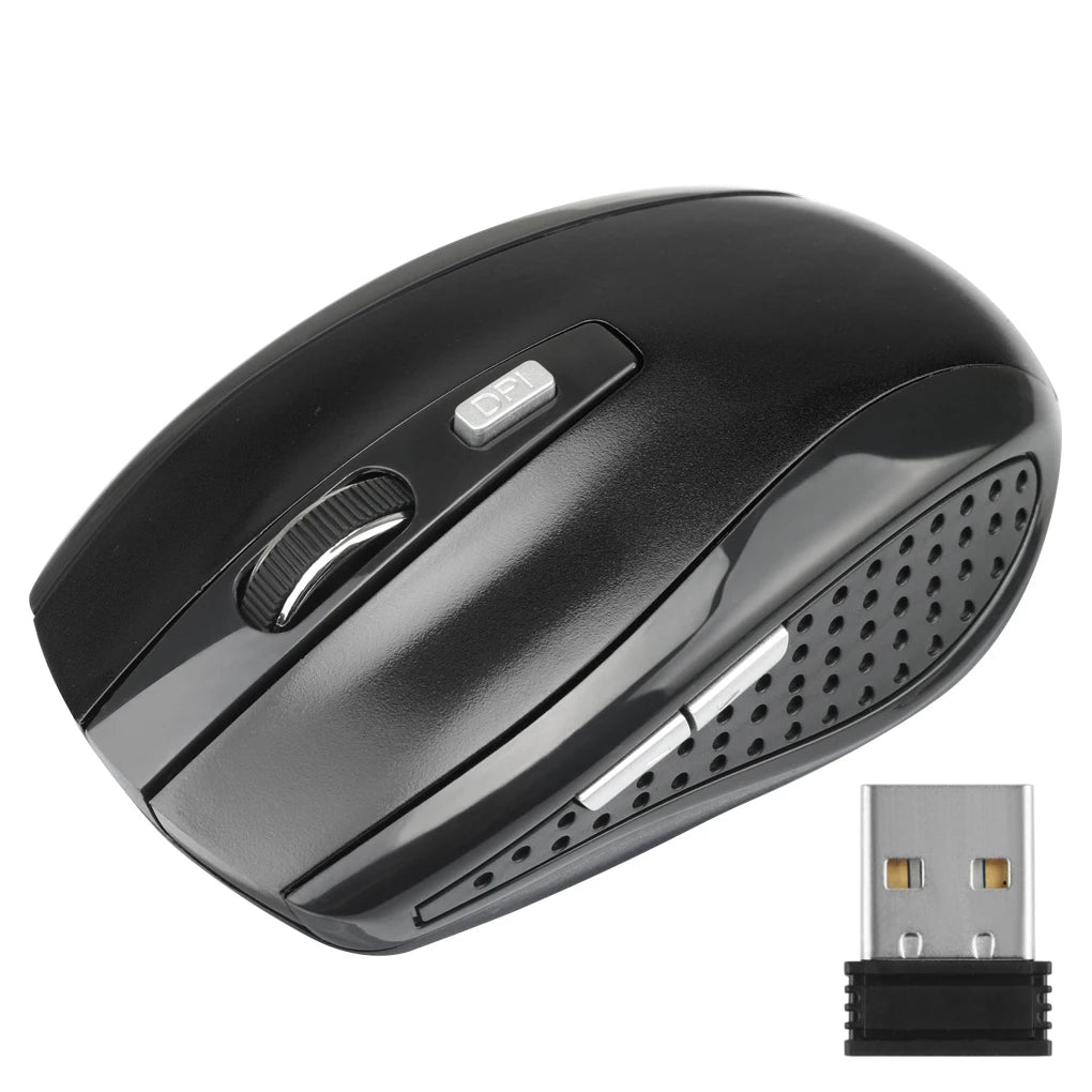 Computer Wireless Optical Mouse Fast Speed 6 Buttons Gaming Mice 800/1200/1600DPI Desktop PC Portable Matte Black