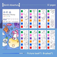 Magic Watercolor Coloring Book for Kids 12 Sheets Graffiti Painting Notebook with Paint Brush Water-Activated Gouache Drawing