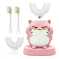 Kids Electric U-Shaped Toothbrsh - Cat Cartoon Sonic Atomatic Toothbrsh, 4-Head Fll Moth 6-Speed Cleaning Mode, Sitable for 2-15 Years Old Rechargeable Electronic Toothbrushes
