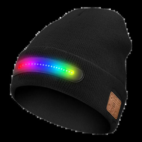 Bluetooth Beanie with LED Headlight and Removable Speaker, USB Rechargeable Warm Hat LED Hat for Music and Calling, Sport,Outdoor,Unisex Birthday Gift