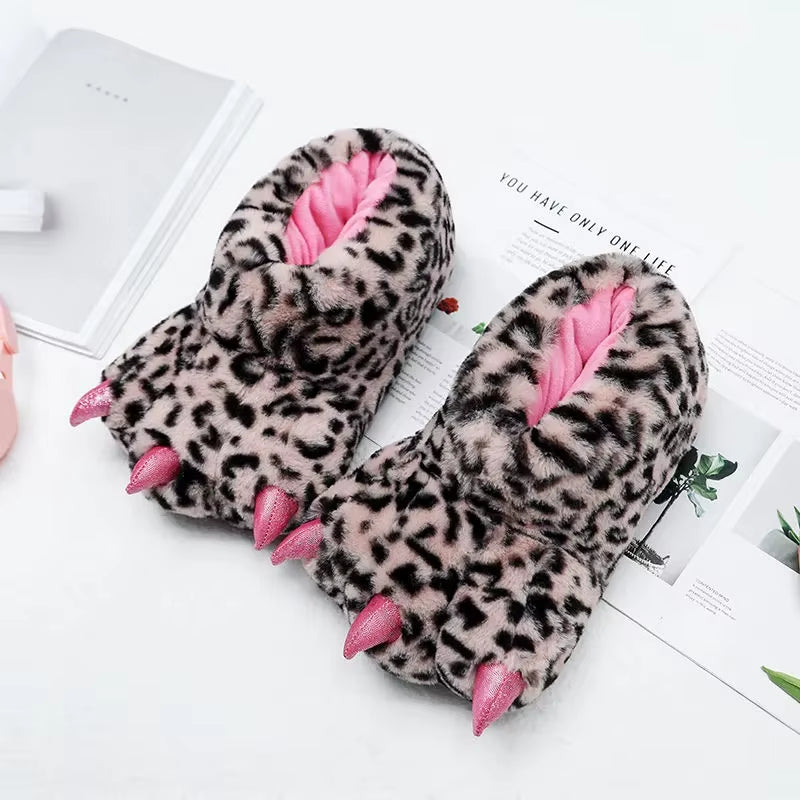 Furry Animals Claw Slippers Unisex Warm Home Slippers Winter Indoor Women Men Couple Cotton Shoes Chunky Bigfoot Shoes 35-43