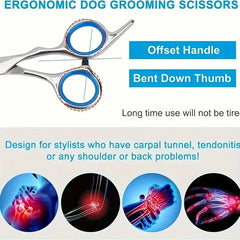 Stainless Steel Pet Grooming Scissors Set with Safety round Tip - Professional Shears for Dogs & Cats