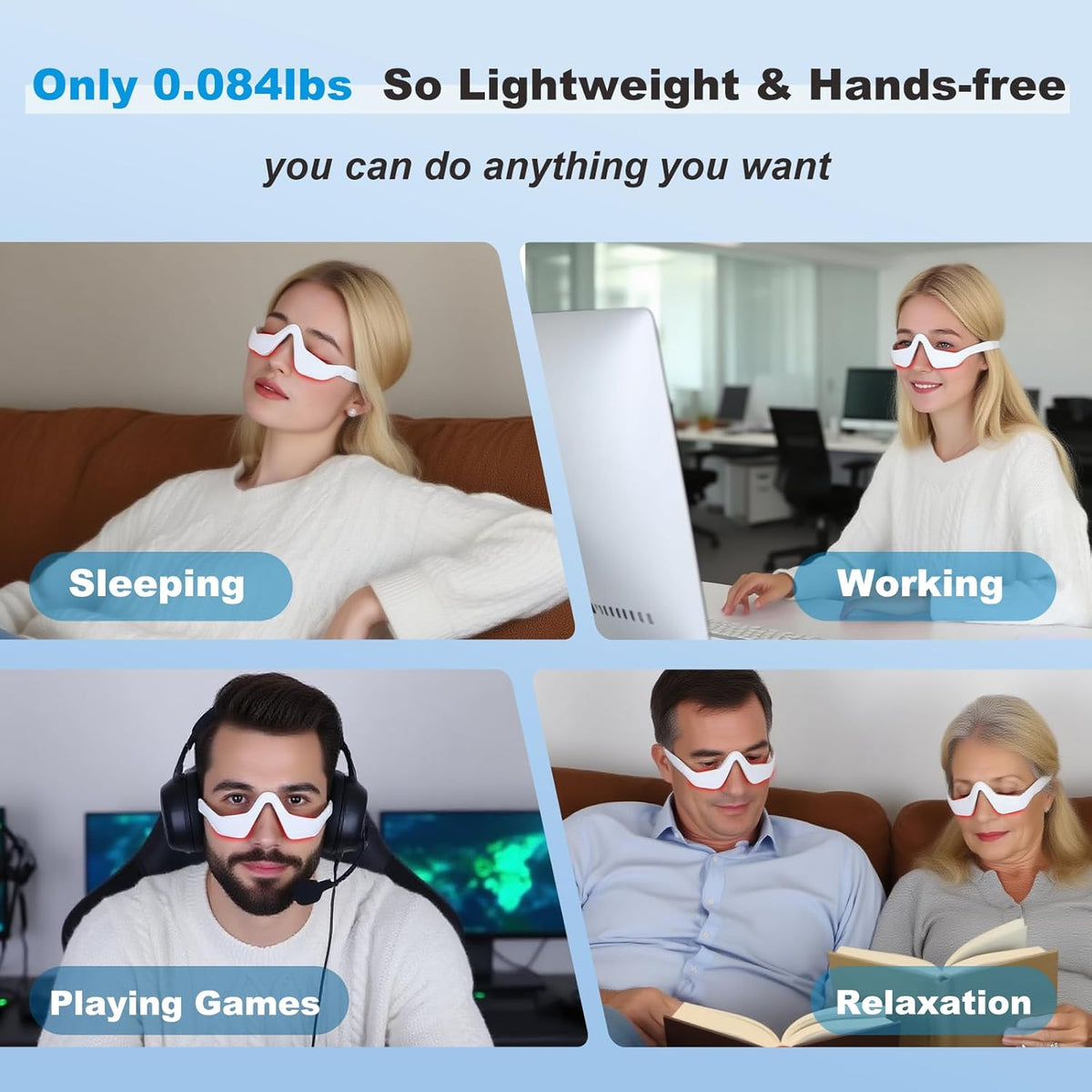 3D Wrap-Around Under-Eye Red Light Therapy Glasses, Adjustable Microcurrent Eye Massager for Dark Circles, Puffiness & Wrinkles, Rechargeable under Eyes Treatment for Women Eye Bags