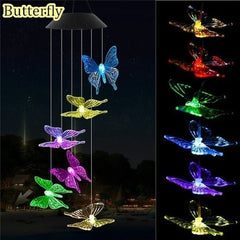 LED Solar Wind Chime Crystal Ball Hummingbird Wind Chime Light Color Changing Waterproof Hanging Solar Light for Home Garden