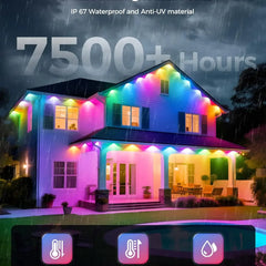 LED Permanent Outdoor Lights IP65 Waterproof RGBIC Eave Lights with Remote for Christmas New Year Roof DIY Holiday String Light