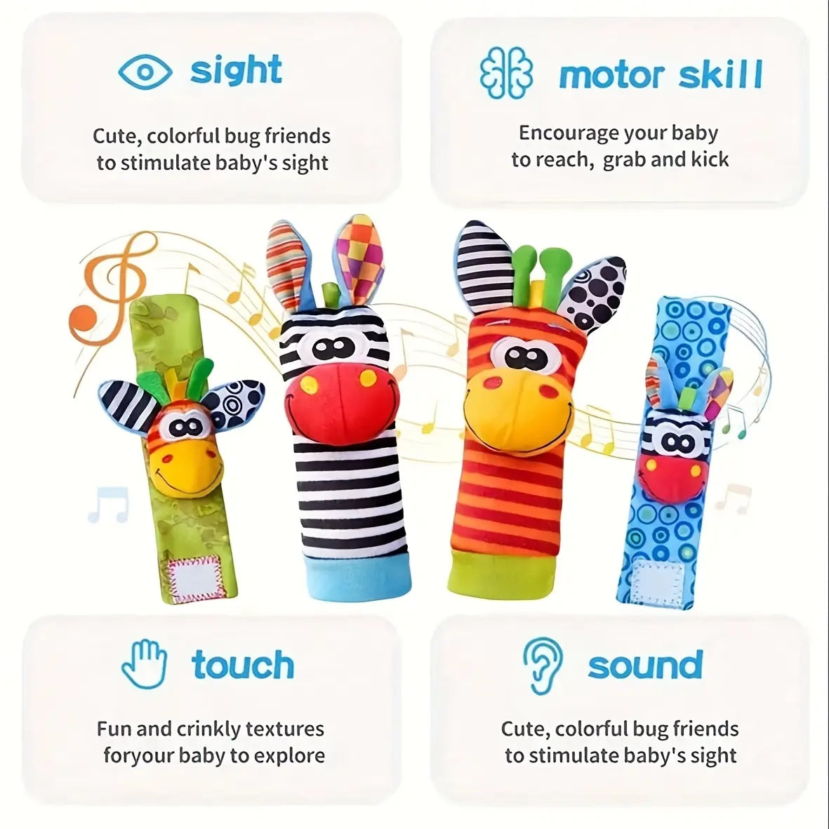2/4 Counts Interactive Sensory Baby Toys with Sound, Cute Plush Toys and Infant Rattles, Perfect Gifts for Halloween, Christmas and Thanksgiving