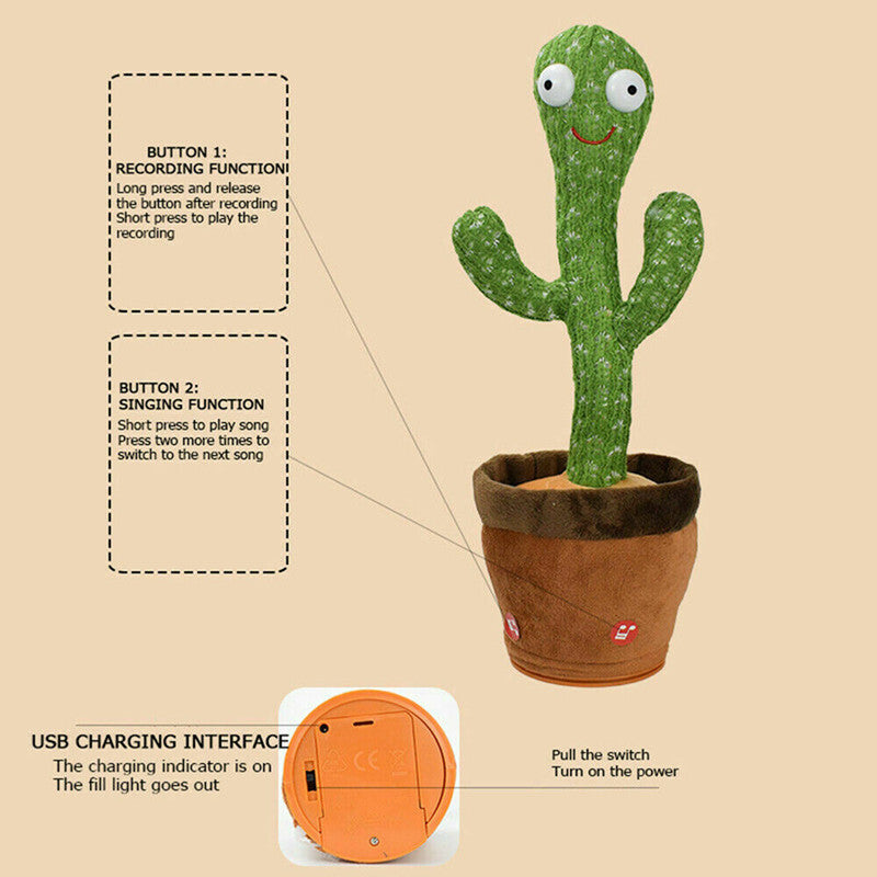 Dancing Talking Singing Shaking Cactus Kids Gift Plush Doll USB Charging Toy