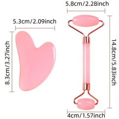 Non Jade Resin Double Roller Massager Heart Shape Facial Massager Gua Sha Tool Set Resin Material Lightweight Durable Double Roller Follows Face Curves Cute Heart Shape Practical Soothes Skin Helps Skincare Absorption Facial Tools