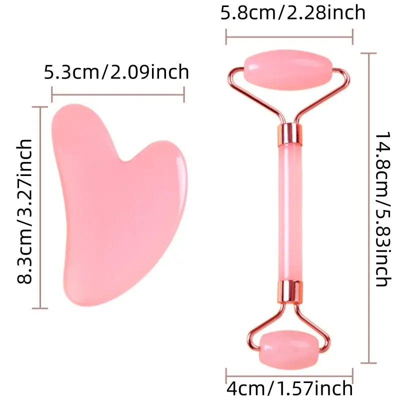 Non Jade Resin Double Roller Massager Heart Shape Facial Massager Gua Sha Tool Set Resin Material Lightweight Durable Double Roller Follows Face Curves Cute Heart Shape Practical Soothes Skin Helps Skincare Absorption Facial Tools