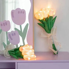 5/10Pcs LED Tulips Bouquet Night Light for Home Garden Artificial Flowers PU Tulip Fake Flower Decoration Wedding Birthday Gift