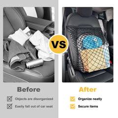 Car Seat Net Elastic Double Layer Storage Mesh Net Fit for Front Seat Handbag Holder with Adjustable Shoulder Strap 19.68×15.7