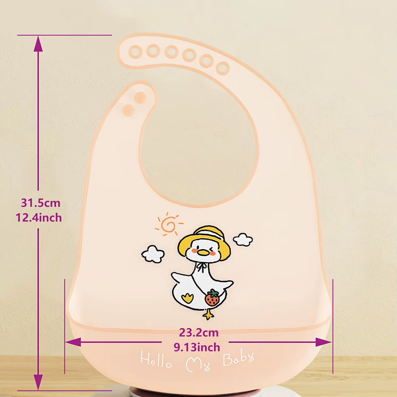 Waterproof Baby Bibs Baby Stuff Cute Cartoon Animal Printed Kids Bib Girl Boy Adjustable Soft Silicone Bib Baby Feeding Stuff