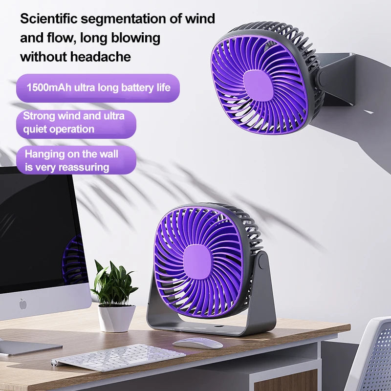 Home Office Desktop Small Electric Fan Night Light Dormitory Bedroom Silent Wall Mounted Fan Portable USB Charging Small Fan
