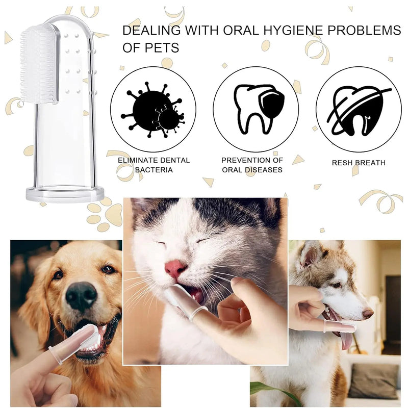 Dog Finger Toothbrush Set, 5 Counts/Set Finger Toothbrush with Silicone Bristles & 16 round Particles, Pet Oral Care Tool for All Pets