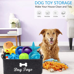 Felt Pet Toy Box and Dog Toy Box Storage Basket Chest Organizer - Perfect for Organizing Pet Toys, Blankets, Leashes and Food