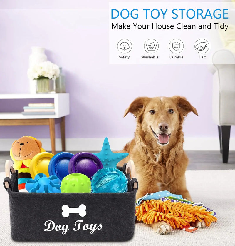 Felt Pet Toy Box and Dog Toy Box Storage Basket Chest Organizer - Perfect for Organizing Pet Toys, Blankets, Leashes and Food
