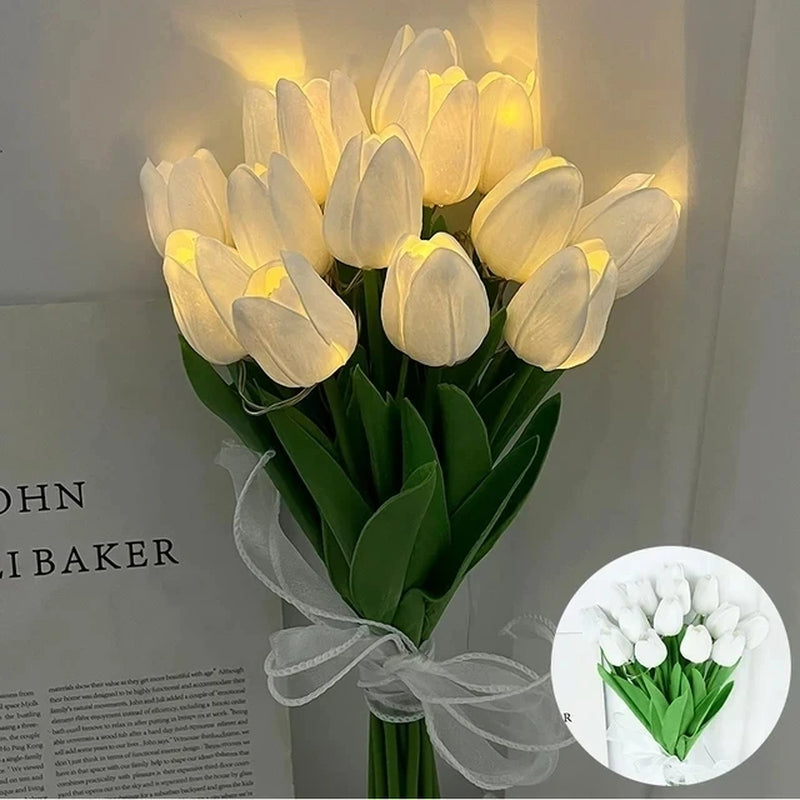 5/10Pcs LED Tulips Bouquet Night Light for Home Garden Artificial Flowers PU Tulip Fake Flower Decoration Wedding Birthday Gift