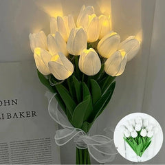 5/10Pcs LED Tulips Bouquet Night Light for Home Garden Artificial Flowers PU Tulip Fake Flower Decoration Wedding Birthday Gift