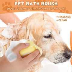 Dog Bathing Brush Pet Massage Brush Shampoo Dispenser Soft Silicone Brush Rubber Bristle for Dogs and Cats Shower Grooming Tool